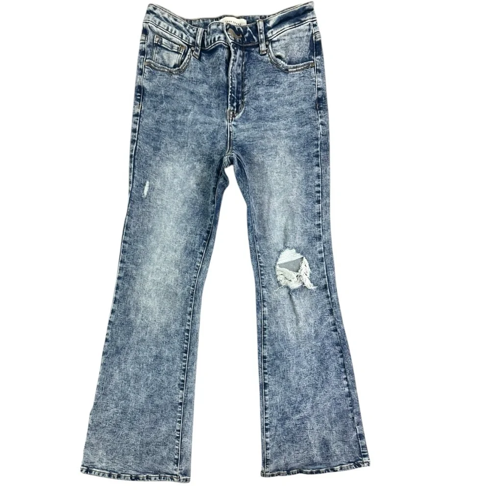 Risen Jeans Soho Chic Distressed Mid Rise Flare Jeans Acid Was Size 9/29